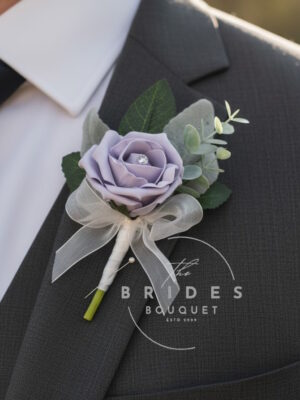 artificial rose wedding flower buttonhole grooms corsage rose lambs ear eucalyptus
