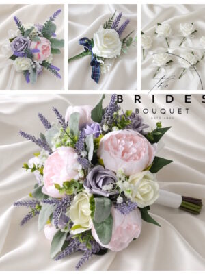 silk flower bridal bouquet package wedding flowers with peony rose and heather