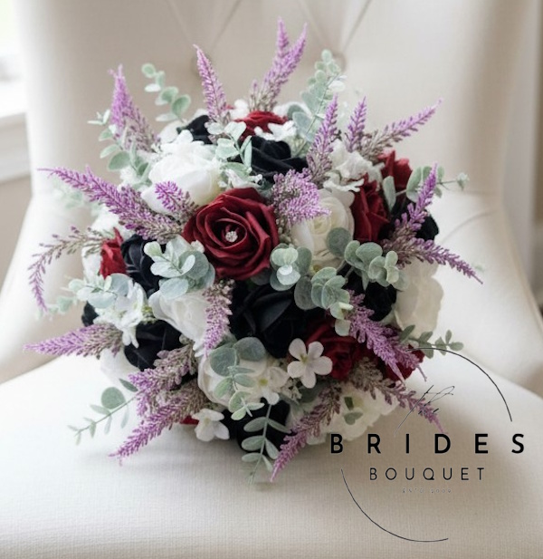 scottish themed wedding bouquet roses heather eucalyptus and baby breath artificial bridal bouquets uk Scottish artificial wedding bouquet with heather and roses