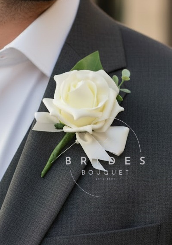 wedding guest buttonhole low cost faux rose with eucalyptus and leaf wedding buttonholes artificial rose with mini eucalyptus