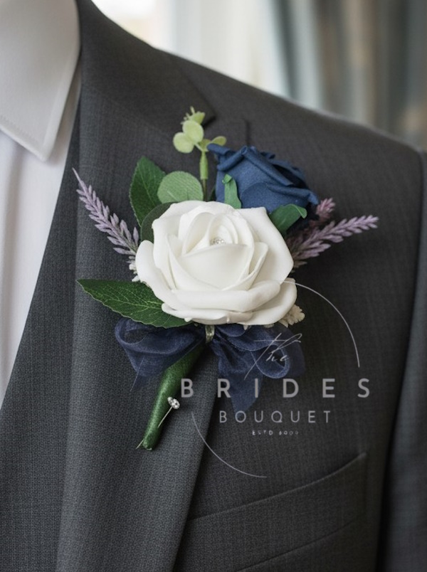 double rose and heather wedding buttonholes artificial corsage flower grooms guests