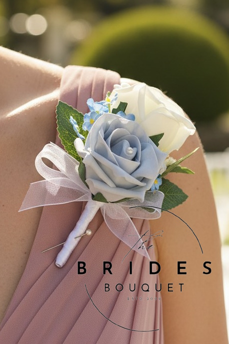 mother of the bride artificial wedding buttonhole with lily of the valley and roses in any colours uk bridal flowers forget me not rose and baby breath double wedding corsage artificial flowers mother groom buttonholes