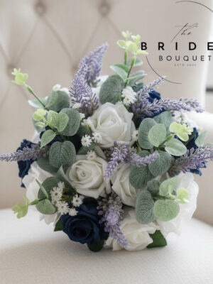 Handmade bridesmaid bouquet with heather and eucalyptus