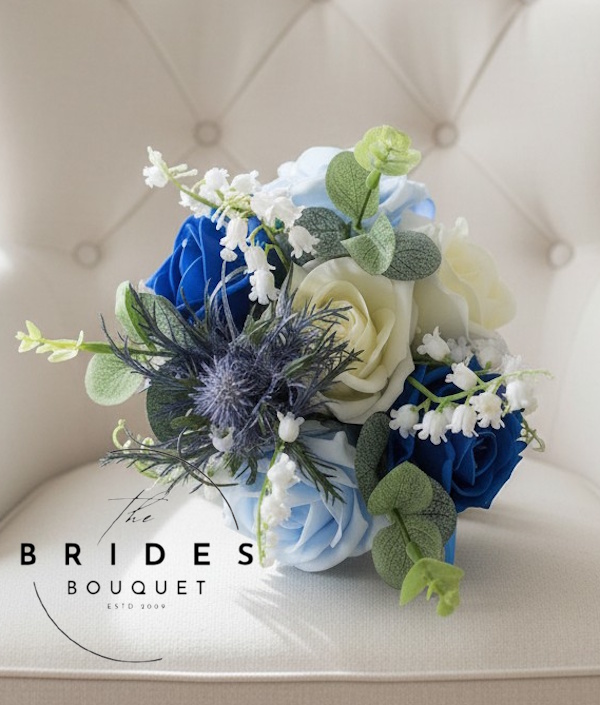 flower girl bouquets of artificial roses thistle lily of the valley and eucalyptus any colours wild sea thistle flower girl bouquet artificial boho bridal flowers
