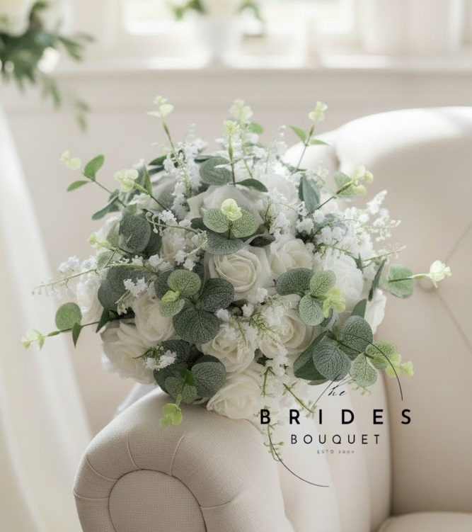 lily of the valley rose and eucalyptus wedding bouquet white version bridal bouquet artificial flowers uk white faux rose artificial wedding bouquet with lily of the valley and eucalyptus