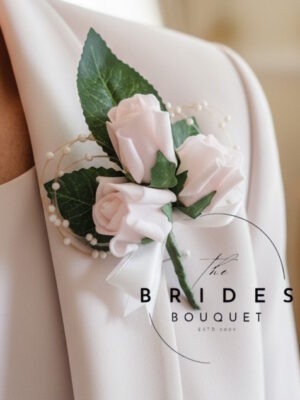 rosebud wedding buttonholes for mother of the bride, female guests at weddings, handmade to order in any colour rose & ribbons