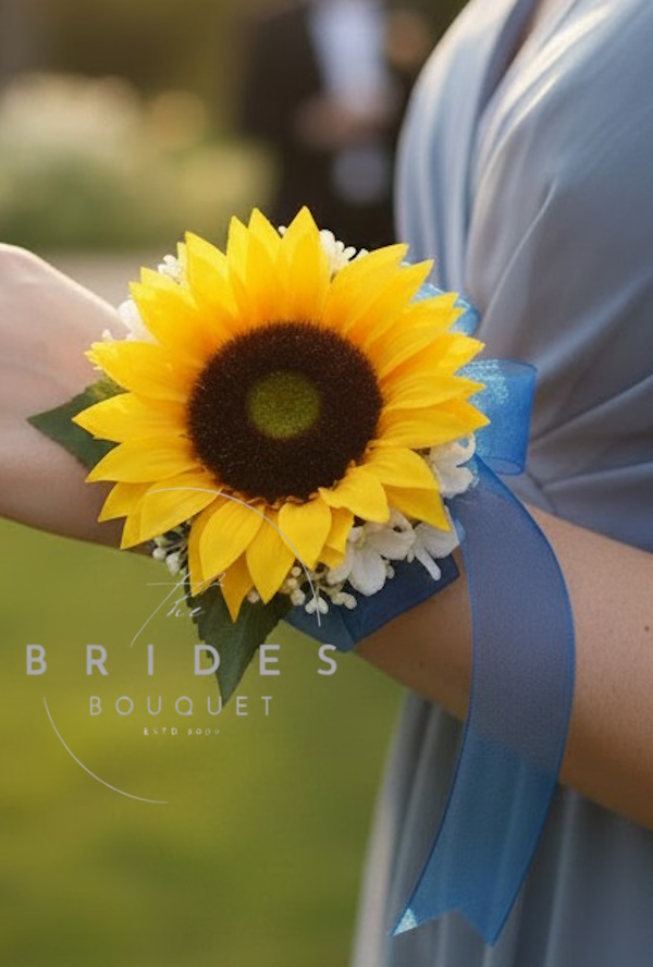 silk sunflower wedding flower bracelet wrist corsage