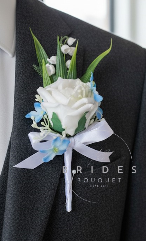 rose forget me not and lily of the valley wedding buttonhole artificial