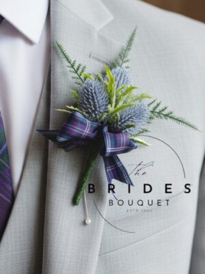 scottish thistle wedding buttonholes artificial thistles tartan ribbon