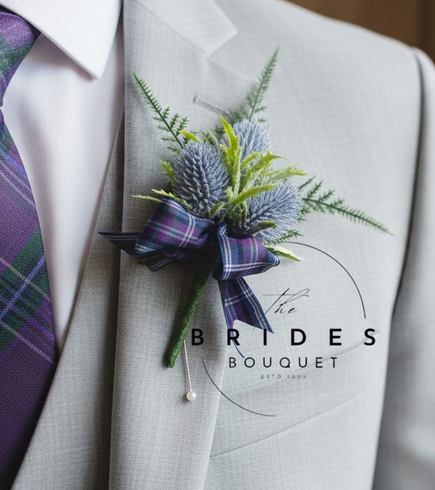 scottish thistle wedding buttonholes with tartan ribbon any colour thistles scotland scottish thistle wedding buttonholes artificial thistles tartan ribbon