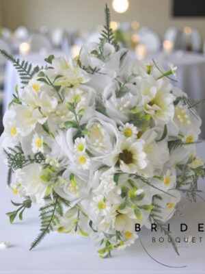 white silk wedding bouquet for winter wedding ready to ship natural look bridal flowers