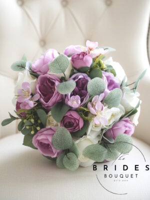 dusky pink garden rose silk bridal bouquet natural realistic wedding posy ready to ship