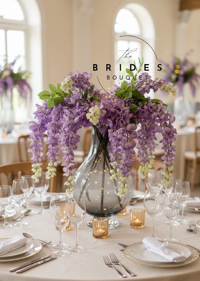 stems of silk wisteria purple or white artificial large trailing wisteria blooms