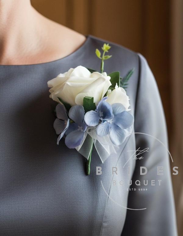 double rose wedding buttonhole with silk and faux rose and hydrangea country wedding style