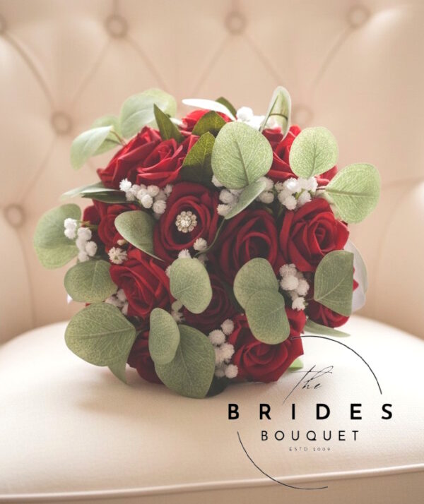 Red Silk Rose Wedding Bouquet - Winter Bridal Flowers