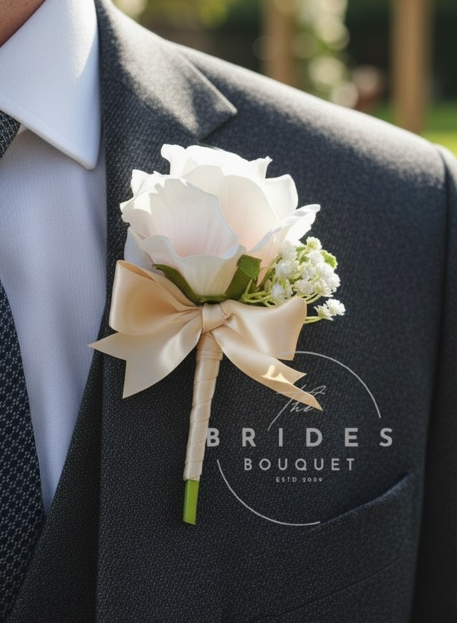 silk rose wedding buttonhole with lambs ear artificial grooms corsage groom boutonniere mens boutonniere silk grooms flower realistic fake wedding buttonhole silk rose wedding corsage
