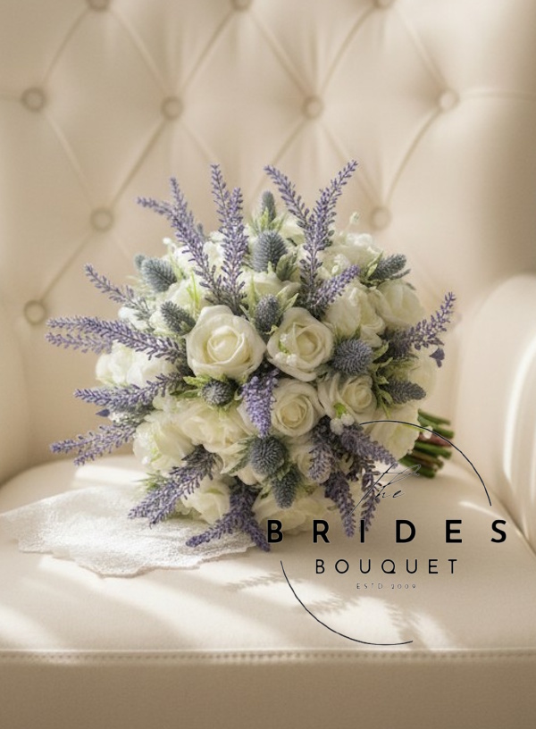 artificial rose bridal bouquet with heather thistles roses any colour faux scottish wedding bouquets