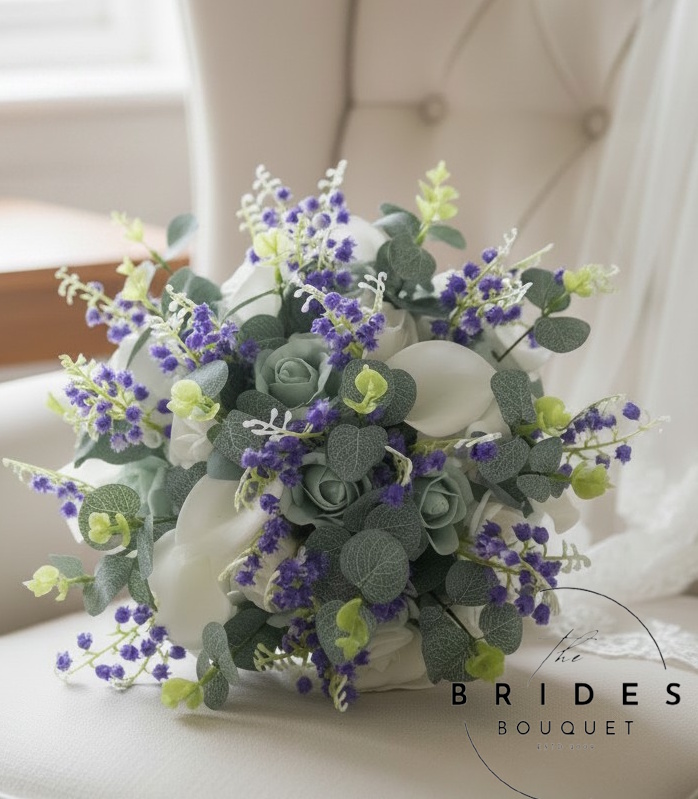 bluebell rose calla lily and eucalyptus artificial bridal bouquet pf fake flowers uk weddings