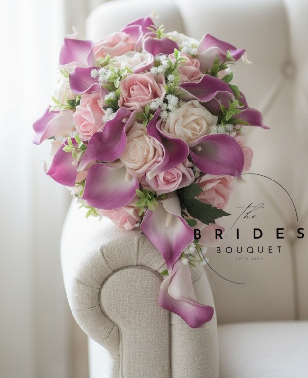 cerise edged calla lily small pink wedding bouquet by the brides bouquet uk