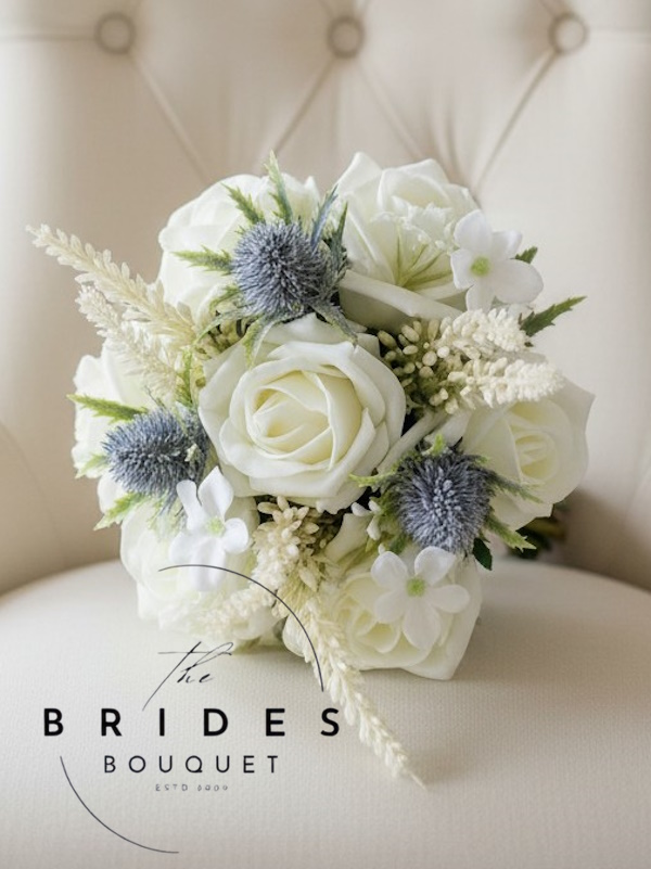 flower girl bouquets of artificial roses heather and thistle cream heather