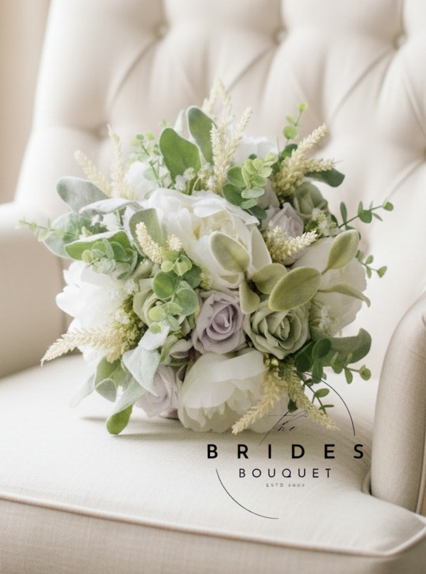 silk peony heather and rose wedding bouquets scottish theme bridal flowers ivory thistle
