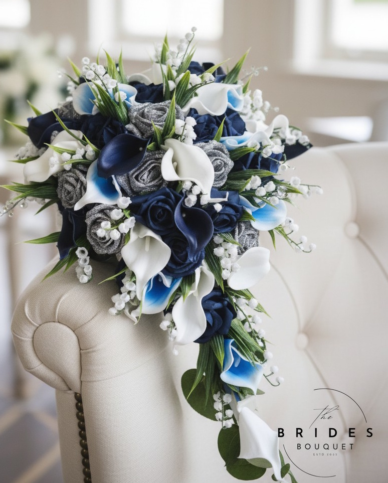 artificial calla lily rose and lily of the valley bridal teardrop bouquets cascade tri colour calla lilies Tri colour calla lily wedding bouquet with roses and lily of the valley artificial teardrop bouquet