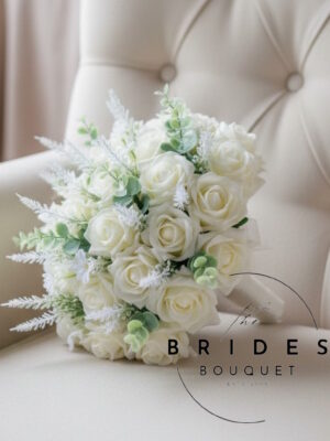 Artificial heather and rose wedding bouquet handmade Scottish bridal flowers with faux roses and heather