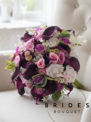 magenta wine dusky pink calla lily and wildflower winter wedding bouquet ready to ship bridal bouquet with matching buttonhole
