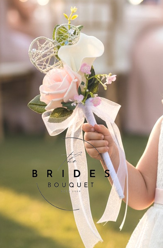 artificial flower girl wand with rose calla lily coloured gypsophila