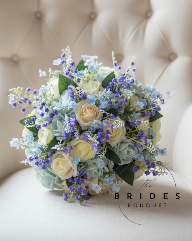 artificial wedding bouquets of faux roses forget me nots and bluebells spring wedding flowers uk