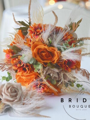 burnt orange silk wedding bouquet prefinsihed brides flowers for weddings