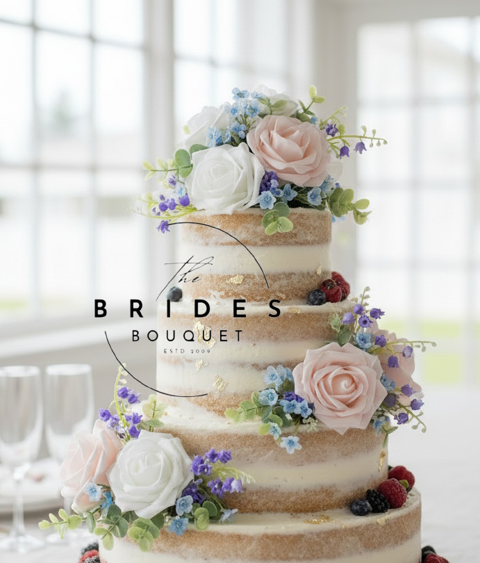 spring wedding cake flower set roses forget me nots and bluebells