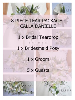 artificial wedding flower package teardrop bouquet with roses calla lily and lily of the valley