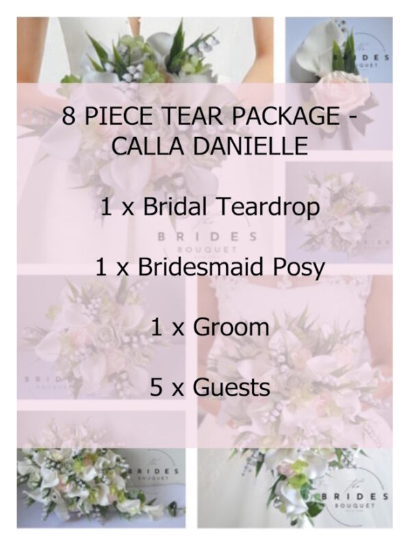 artificial wedding flower package teardrop bouquet with roses calla lily and lily of the valley