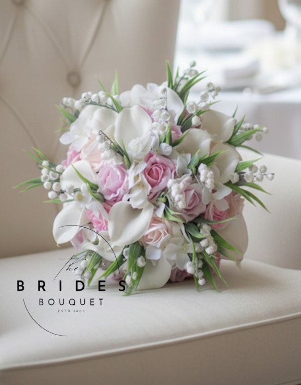 calla lily rose and lily of the valley artificial pink bridal posy bouquets uk