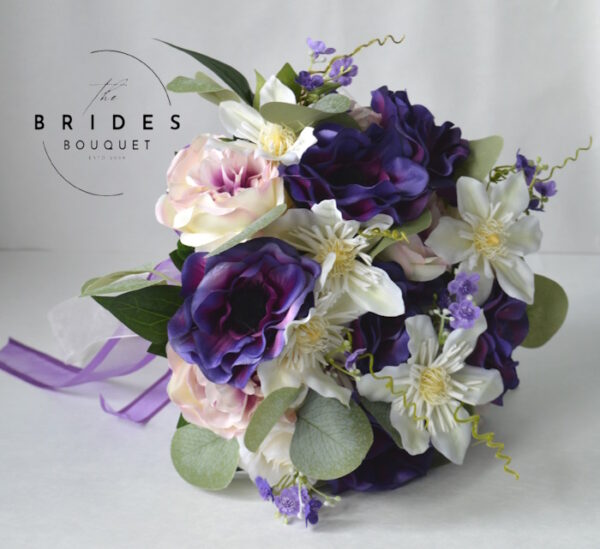 Ready to ship silk wedding bouquet in purple, pink, ivory