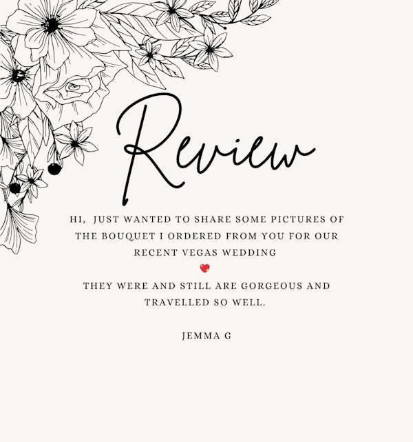 review of wedding flowers created by the brides bouquet for Jemmas las vegas wedding