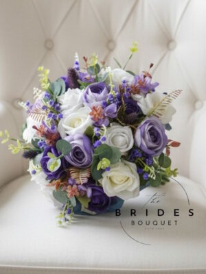 Silk bridal bouquet in lilac, lavender and ivory tones