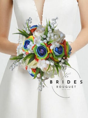 rainbow rose wedding flowers same sex bridesmaids bouquets artificial roses