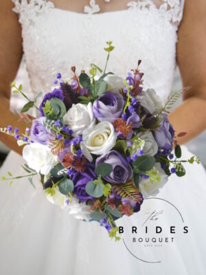 Silk bridal bouquet in lilac, lavender and ivory tones