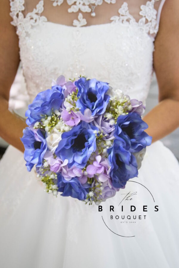 blue and lilac silk wedding bouquet ready to ship bridal flowers by the brides bouquet uk