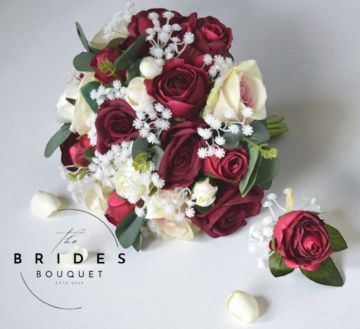 burgundy-deep-red-rose-silk-wedding-bouquet-ready-to-ship-bouquet-and-buttonhole-set