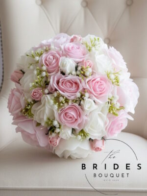 baby pink and white real touch wedding bouquet with gyp