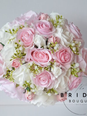 baby pink and white real touch wedding bouquet with gyp
