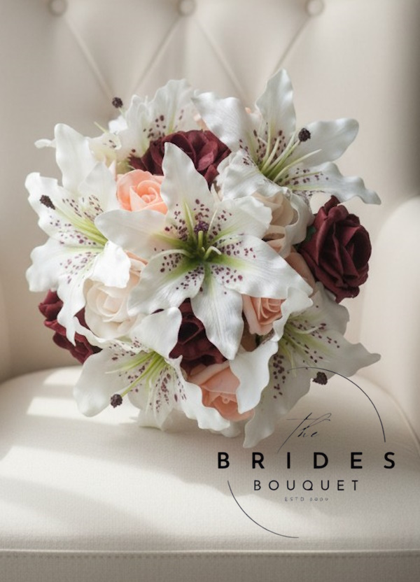 silk tiger lily and rose wedding bouquet bridesmaids size medium bridal bouquets low cost