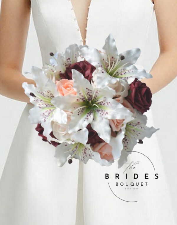 silk tiger lily artificial rose wedding bouquet bridesmaids size posy