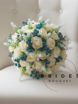 Coloured gypsophila wedding bouquet with roses and astilbe handmade to order