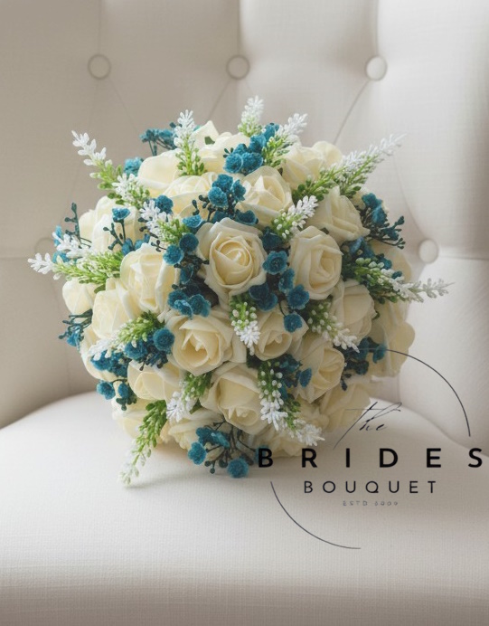 coloured gypsophila rose and astilbe wedding bouquets artificial bridal flowers uk Coloured gypsophila wedding bouquet with roses and astilbe handmade to order