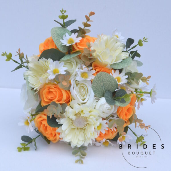 ready to post wedding bouquet silk flowers in orange and ivory for bride to be