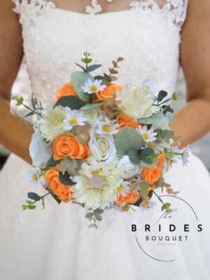 Ready to ship wedding bouquet orange and ivory silk flowers